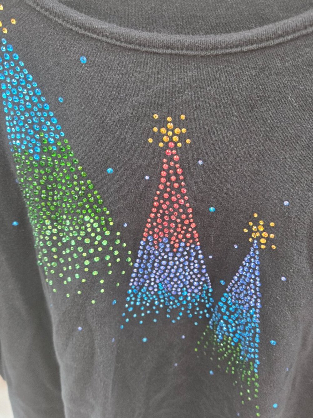 Quacker Factory Black Beaded Christmas Trees 100% Cotton 3/4th Sleeved Top 1x - Picture 5 of 11